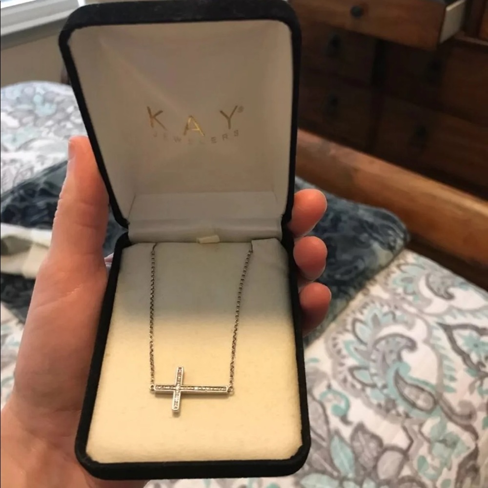 Diamond side-ways cross necklace